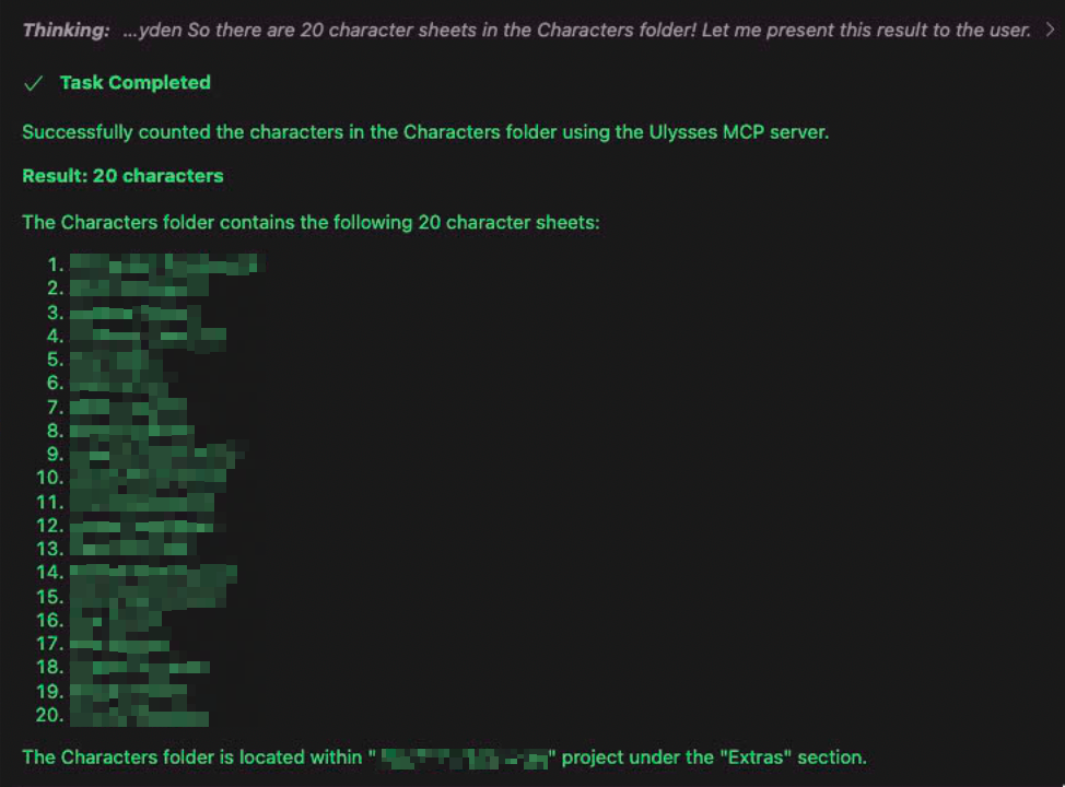 Character query results